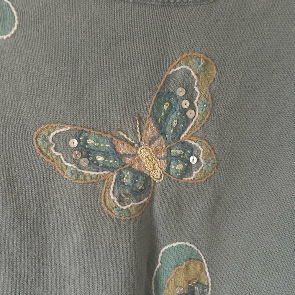 Vintage Alfred Dunner butterfly embroidered short sleeved ramie cotton sweater - Picture 4 of 7